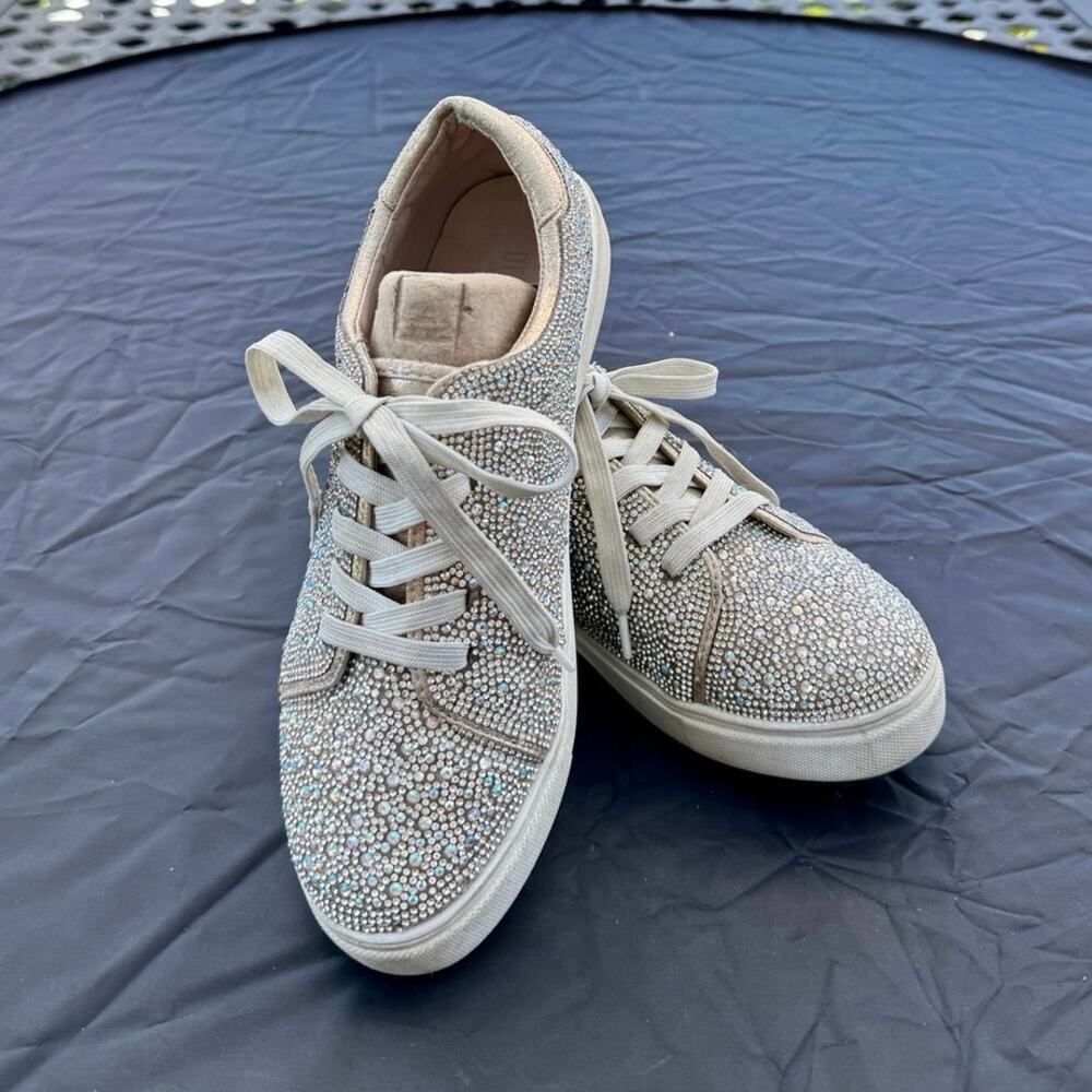 De Blossom Collection CHERRY-100 Rhinestone Sparkle Sneakers Women's 7.5 Silver